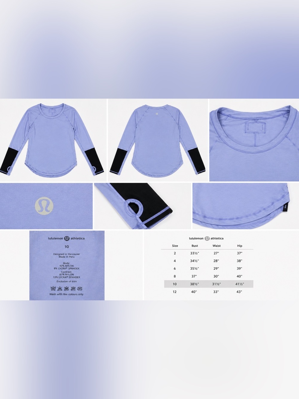 lululemon athletica Lavender Long-Sleeve Top with Black Cuffs